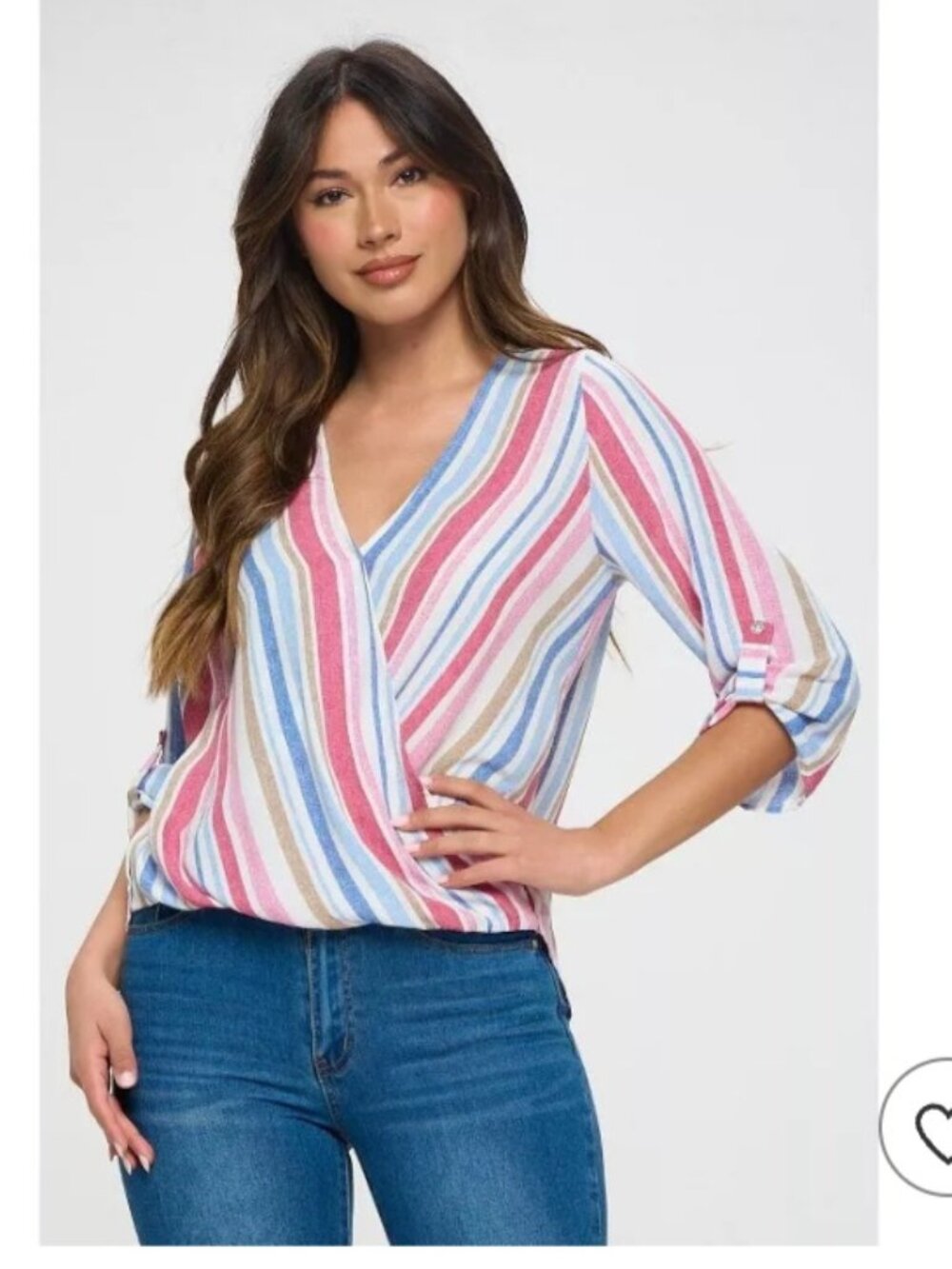 WEST KEI ALEXA SURPLICE V-NECK ROLLTAB BLOUSE STRIPED SIZE XL  MULTI COLOR